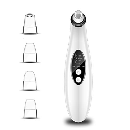 Gackoko Blackhead Remover Rechargeable Vacuum - LED Screen Pore Cleaner 4 Removable Probe - 3 Adjustable Suction Modes Each Mode - 3 adjustable Suction Force for All Skin. (White-1)