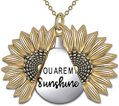 SEWTER Sunshine Inspirational â€“ You are My Sunshine â€“ Sunflower Necklace 2-Side Version for Personalized Gift with Box