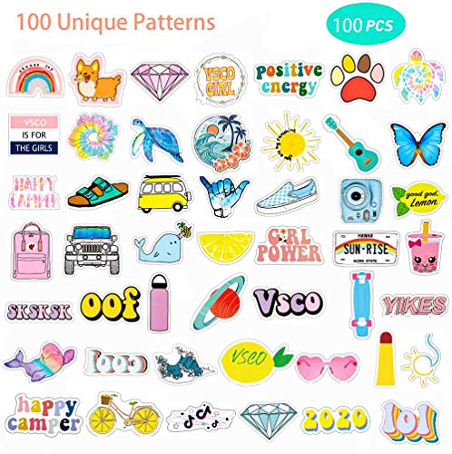 Book Cover 100PCS Cute VSCO Laptop Stickers - Waterproof Vinyl Stickers for Hydro Flask Water Bottle, Skateboard, Cool Aesthetic Funny Sticker Pack for Teen Girls and Boys