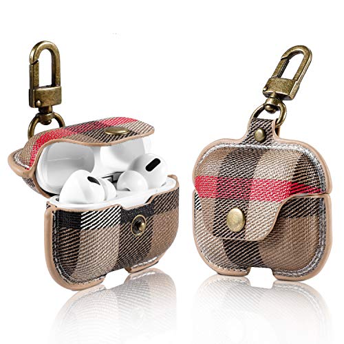 AirPods Pro Case, HEJITAI PU Leather Protective Cover with Keychain, Supports Wireless Charging, for Apple AirPods Pro (Color:Archive Beige)