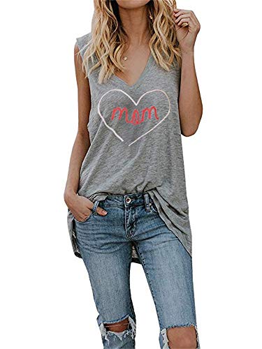 YONYWA Womens Graphic Tee V Neck Sleeveless Shirts Casual Loose Summer Tank Tops