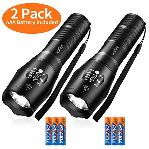 Book Cover outlite 2 pack S1000 Flashlight (AAA Battery Included), LED flashlights High Lumens with 5 Modes, Zoomable Water Resistant Tactical Flashlight for Camping Hiking Emergency