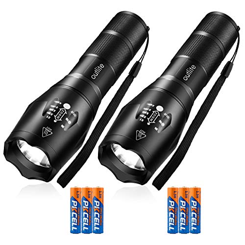 2 Pack S1000 Flashlight (AAA Battery Included), LED flashlights High Lumens with 5 Modes, Zoomable Water Resistant 2000 lumens Tactical Flashlight for Camping Hiking Emergency