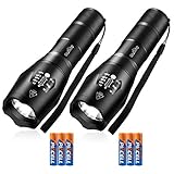 2 Pack S1000 Flashlight (AAA Battery Included), LED flashlights High Lumens with 5 Modes, Zoomable Water Resistant 2000 lumens Tactical Flashlight for Camping Hiking Emergency