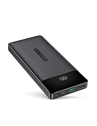 Book Cover Portable Charger, PD 3.0 15000mAh Power Bank, RAVPower 30W High-Speed Tri-Output with LED Display, Ultra Compact Phone Charger Compatible with iPhone Xs X 8 7 6 Samsung Galaxy S9 Note 9 iPad Tablet