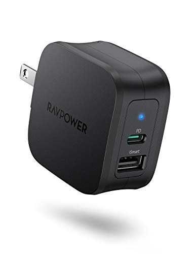 USB C Charger RAVPower 30W 2-Port Fast Charger with 18W Power Delivery 3.0 Wall Charger Foldable Power Adapter for iPhone 12/12 Mini/12 Pro/12 Pro Max, iPad Pro, AirPods Pro, Nintendo Switch and More