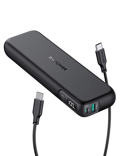 Book Cover USB C Power Bank RAVPower 15000mAh 18W PD Power Delivery Portable Charger Quick Charge 3.0 Battery Pack with LED Display for iPhone 12 Mini Pro Max, Samsung Galaxy S10, Google Pixel, iPad Pro