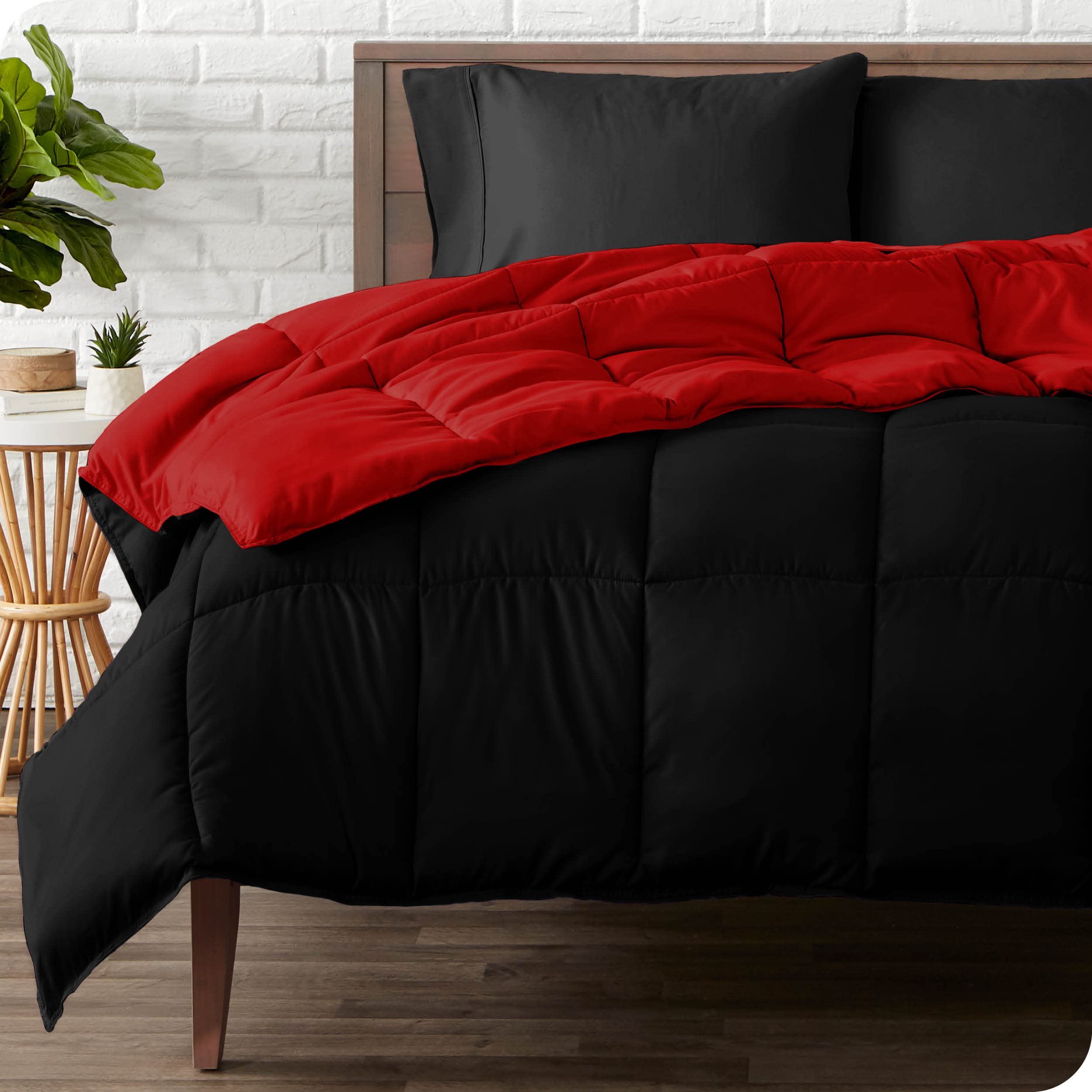 Book Cover Bare Home Full Comforter - Reversible Colors - Goose Down Alternative - Ultra-Soft - Premium 1800 Series - All Season Warmth - Bedding Comforter (Full, Black/Red) Full 07 - Black/Red
