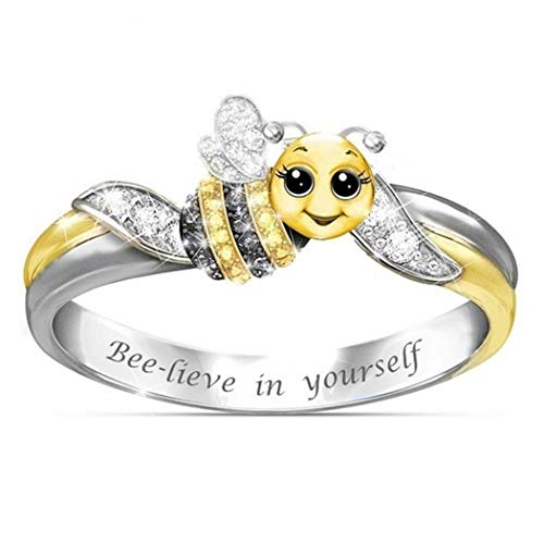Banlany New Women Fashion Double-colors Cartoon Bee Jewelry Charm Wedding Ring Rings