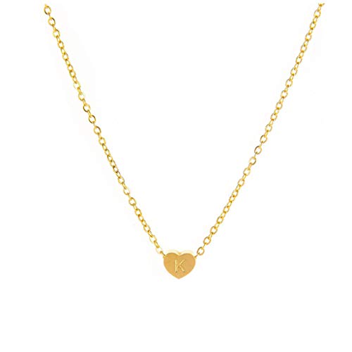 FKSESG Titanium Steel Peach Heart Letter Necklace A-Z 26 Letters Love Clavicle Neck Chain Gifts (K)
