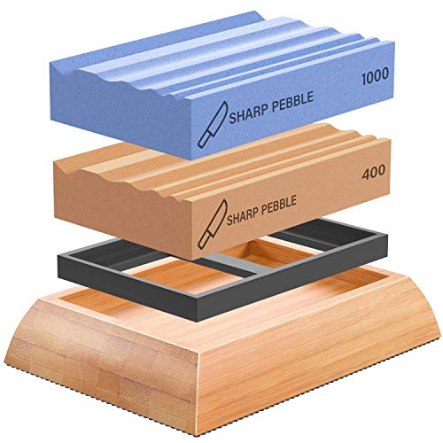 Book Cover Sharp Pebble Whetstones Wood Carvers Sharpener-Dual Grit Sharpening Stones Grit 400 & 1000- Waterstone Sharpener for Woodworking, Wood Carving Tools, Chisels & Gouges with Non Slip Bamboo Base
