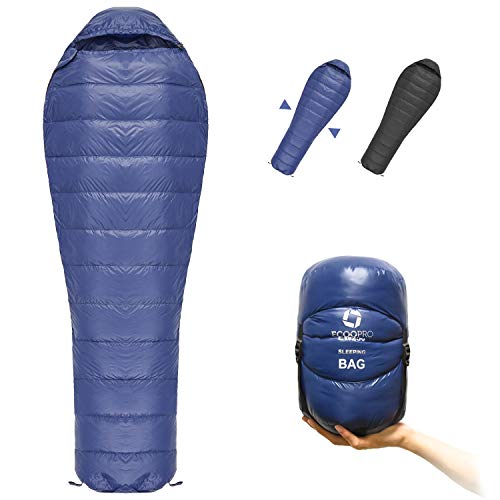 Book Cover Mummy Down Sleeping Bag, 41 Degree F 600 Fill Power 4 Season Warm & Cold Weather - Ultralight Compact Portable Waterproof Camping Sleeping Bag with Compression Sack for Adults, Teen, Kids (1-Blue)