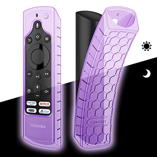 CaseBot Silicone Case for Fire TV Edition Remote - Honey Comb Series [Anti Slip] Shock Proof Cover for Amazon Insignia Smart HD TV Voice Remote/Element Smart TV Voice Remote, Purple-Glow