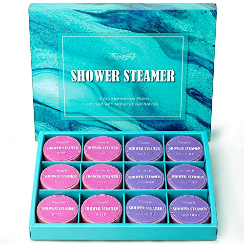 Book Cover Shower Bombs Gift Set, 12 Aromatherapy Shower Steamers Vapor Tablets for Vaporizing Spa Shower, Bath Bombs for Shower, Shower Melts, Valentine Gift for Men and Women (Lavender& Rose)