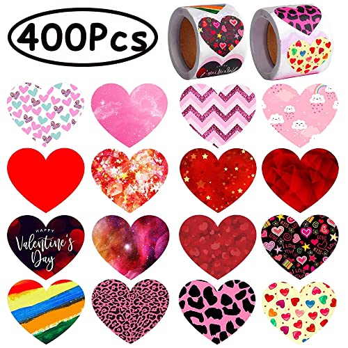 Book Cover ONESING 400 Pcs Valentine's Day Heart Stickers 1.5