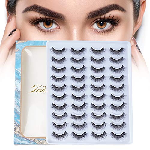 Natural False Eyelashes, 20 Pairs of Eye Lashes for any Styles and Occasions, Upgraded Reusable Eyelashes with Waterproof