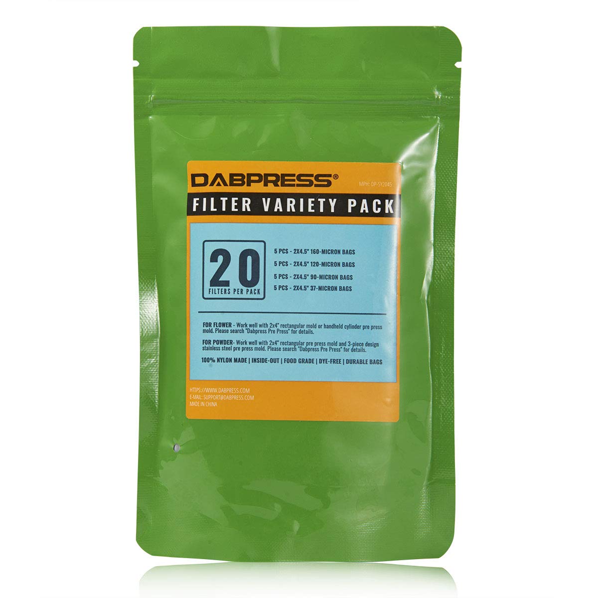 [ 20 Pack ] 2x4.5 Inch Filter Bag Variety Pack - Contains 37, 90, 120 and 160 Micron Press Bags (5 Pieces Each) - Hold 3.5-7 Grams, Sized for 2x4 Pre Press Mold Variety Micron