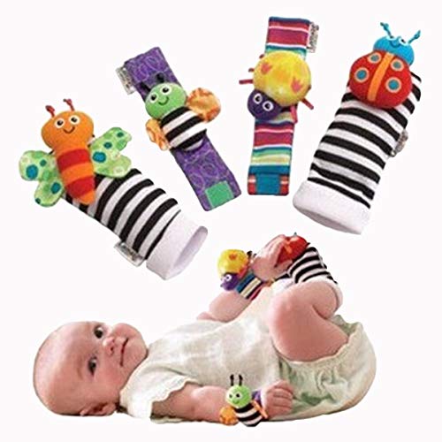 Book Cover Zhuygba Baby Socks,Cute Animal Soft Baby Socks Toys Wrist Rattles and Foot Finders for Fun Butterflies and Lady bugs