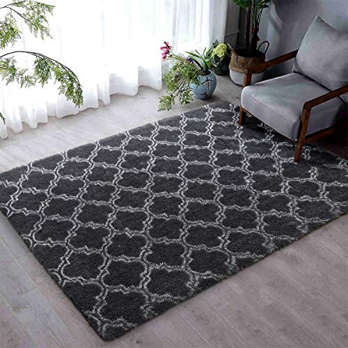 Flagover Soft Indoor Large Modern Area Rugs Shaggy Patterned Fluffy Carpets Suitable for Living Room and Bedroom Nursery Rugs Home Decor Rugs 4'x6' Grey Trellis