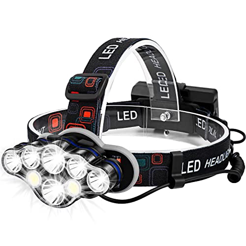 Rechargeable Headlamp, Foxdott 8 LED Headlamp Flashlight with White Red Lights,8 Modes USB Rechargeable Waterproof Head Lamp for Outdoor Camping Cycling Running Fishing, Head Lamps for Adults