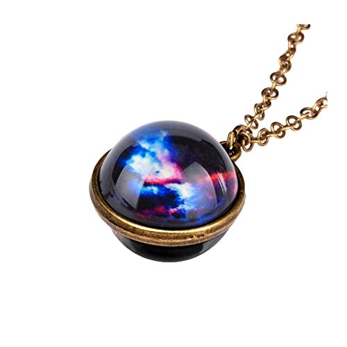 Book Cover JoComeâœ¨ Planet Necklace, Galaxy System Double Sided Glass Dome Glow in The Dark Star Necklace Pendant - Black - S