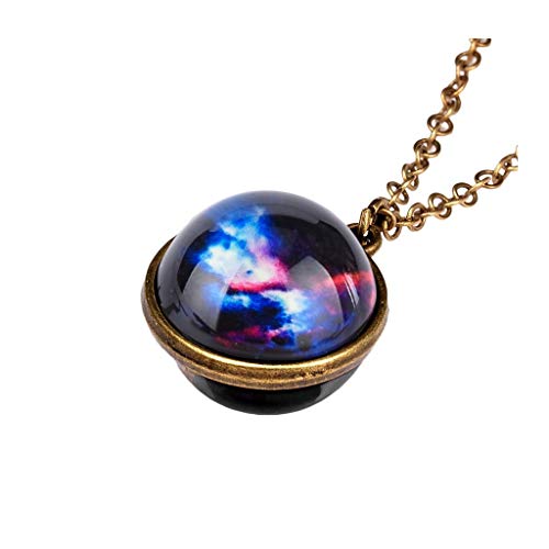 JoComeâœ¨ Planet Necklace, Galaxy System Double Sided Glass Dome Glow in The Dark Star Necklace Pendant - Black - S