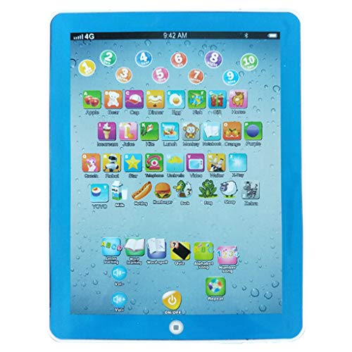 Book Cover Learning Tablet for Kids Toddler Early Development Educational Activity Game Toy Learn Alphabet ABC Sounds Music and Words Blue