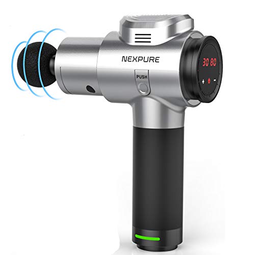 NEXPURE Massage Gun Handheld Deep Tissue Percussion Muscle Massager with 30 Speed Level, 6 Heads, LED Touch Screen, Portable Rechargeable Body Massager for Pain Relief with Carrying Case