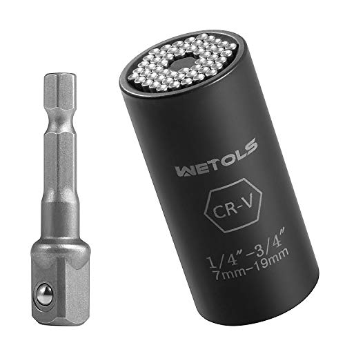 Book Cover WETOLS Universal Socket, Grip Socket Set Fits Standard 1/4'' - 3/4'' Metric 7mm-19mm, with Multi-Function Power Drill Adapter, Christmas Gifts Stocking Stuffers for Men Father Dad Husband, WE-883