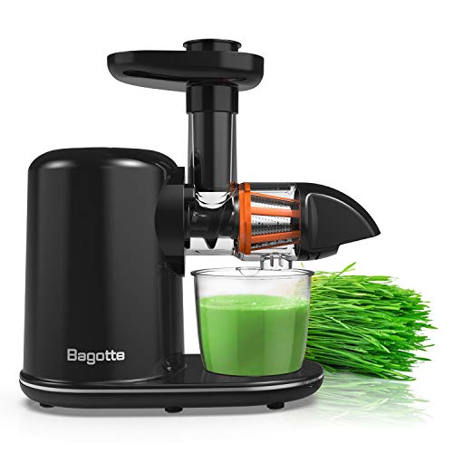 Masticating Juicer Machines, Bagotte Slow Juicer Extractor, Easy to Clean, Quiet Motor & Reverse Function, Cold Press Juicer for Vegetables and Fruits, Juice Recipes, BPA-Free