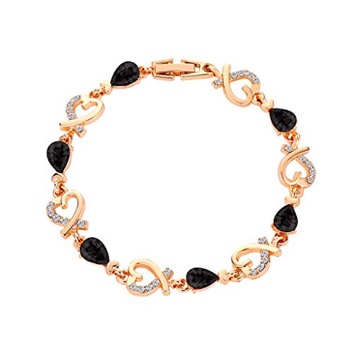 PASATO Women Crystal Rhinestone Heart Bracelet Bangle, Love Valentine's Day Wedding Bridal Jewelry Gifts (A-Black)