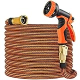 OUTZEST 50ft Expandable Garden Hose, Leakproof Lightweight Water Hose with 9 Functions Sprayer and Super Durable 3750D Fabric, Gardening Flexible Hose Pipe with Solid Brass Fittings