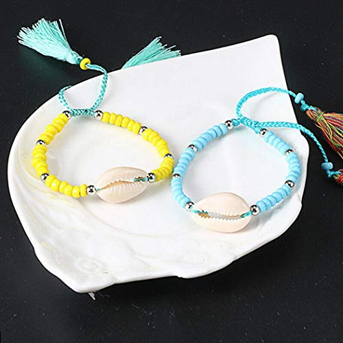 Nabsna New Women Fashion Beaded Shell Colorful Bangle Bracelet Wristband Strand