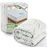 Hannah Linen Viscose derived from Bamboo Cooling Mattress Protector, 100% Waterproof - Soft and Breathable, 280 GSM Fitted Style Mattress Cover, 16 Inches Deep Pocket - King, 80x78