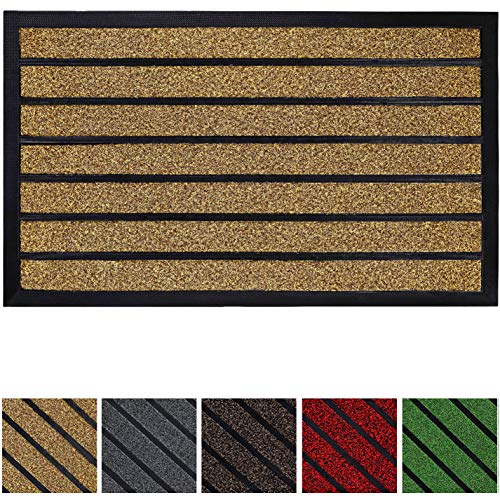 Olanly Original Durable Striped Door Mat, Indoor Outdoor, Easy Clean, Heavy Duty Doormat, 29X17, Striped Brown