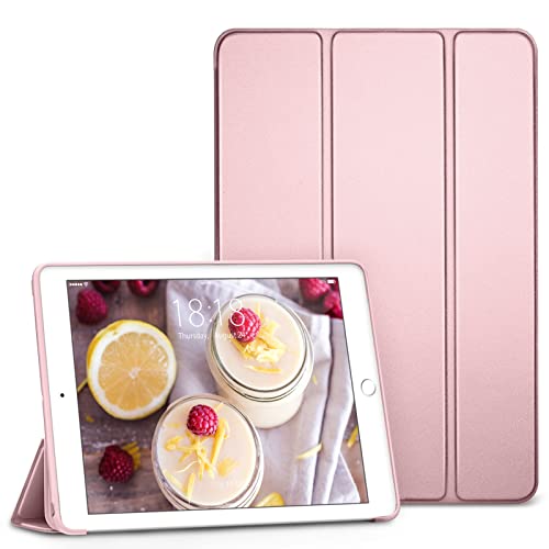 DTTO iPad 9th/ 8th/ 7th Generation 10.2 Case, Lightweight Soft TPU Back for iPad 10.2 Inch (2021/2020/2019) [Auto Wake/Sleep + Trifold Stand] - Rose Gold