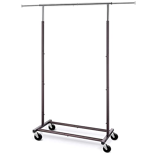 Simple Trending Standard Rod Clothing Garment Rack, Rolling Clothes Organizer on Wheels for Hanging Clothes, Bronze