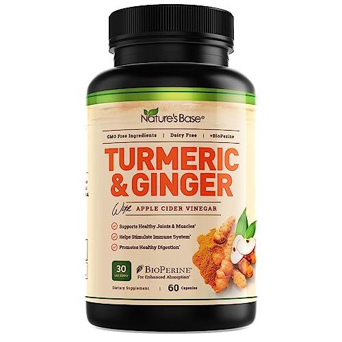 Turmeric Curcumin Supplement with Ginger & Apple Cider Vinegar - BioPerine Black Pepper, Tumeric & Ginger - 95% Curcuminoids & Joint Supplement - Antioxidant Tumeric Supplements Capsules
