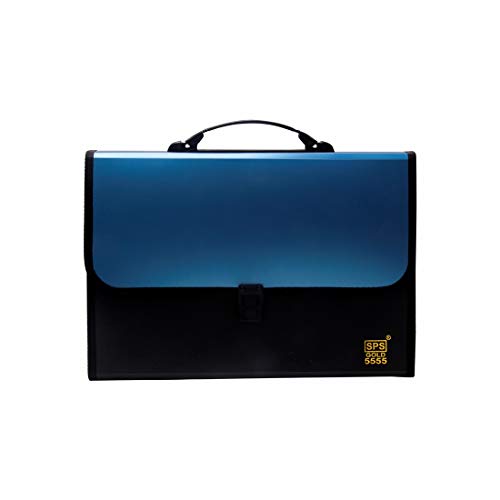SPS Presents Plastic File Folder F/C Expanding Bag with Handle 5555 (Blue, Black)