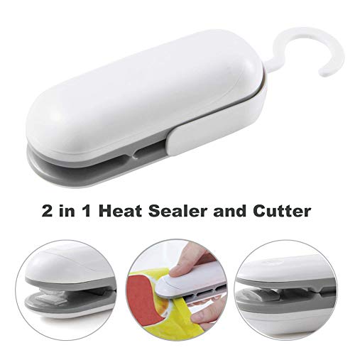 Mini Bag Sealer, 2 in 1 Handheld Heat Vacuum Sealer and Cutter, Suitable for Plastic Bags Food Storage Snack Fresh Bag Sealer (Battery Not Included)