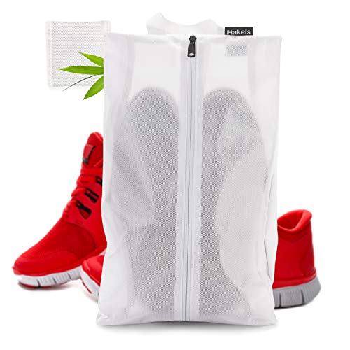 Hakels Shoe Bags for Travel Water Resistant Storage Organizer Mesh Packing Pouch, for Men Women, White Medium Pack of 1