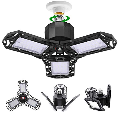 120W LED Garage Light, 12000 Lumens Deformable New Four Leaf Tribright Lighting, 4 Adjustable Panels Quadruple Glow Garage Light, CRI 80, 6000K Garage Ceiling Light for Warehouse, Basement, Barn (60)