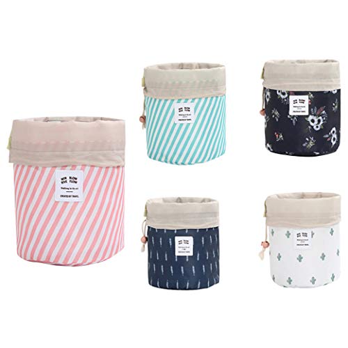 JoCome Drawstring Cosmetic Bag Barrel Shaped Makeup Bags, Large Capacity Waterproof Travel Portable