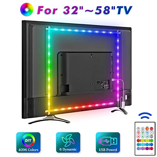 LED TV Backlight, MYPLUS 6.56ft Strip Lights with Remote Control and USB Powered, DIY Color Changing Bias Lighting with 6 Scenes Mode and 13 Basic Color for HDTV (32-58 Inch)