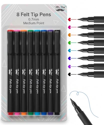Mr. Pen- Pens, Felt Tip Pens, Colored Markers, Pack of 8, Pens for Journaling, Journaling Pens, Felt Pens, Planner Markers, Pens for Bullet Journaling, Journal Markers, Flare Pens, Felt, Assorted Pens