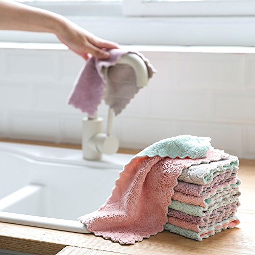 Book Cover Amober 4PCS Washcloths Nonstick Oil Coral Velvet Hanging Kitchen Dishclout Hand Towels
