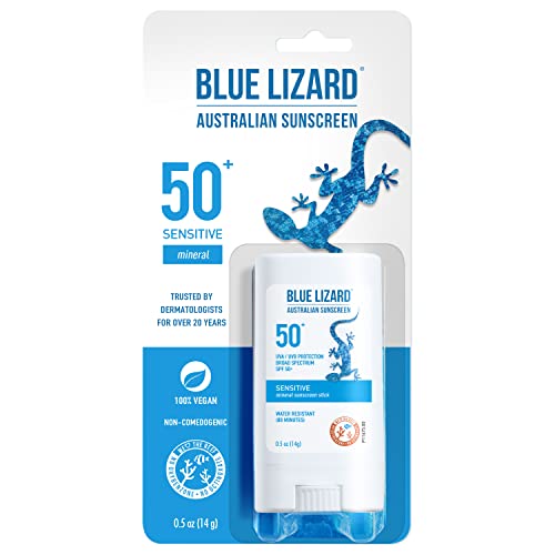 Book Cover BLUE LIZARD Sensitive Mineral Sunscreen Stick with Zinc Oxide, SPF 50+, Water Resistant, UVA UVB Protection Easy to Apply, Fragrance Free, 0.5 Oz