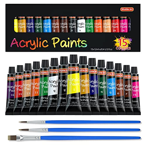 Book Cover Shuttle Art Acrylic Paint Set, 15 x 12ml Tubes Artist Quality Non Toxic Rich Pigments Colors Perfect for Kids Adults Beginners Artists Painting on Canvas Wood Clay Fabric Ceramic Crafts