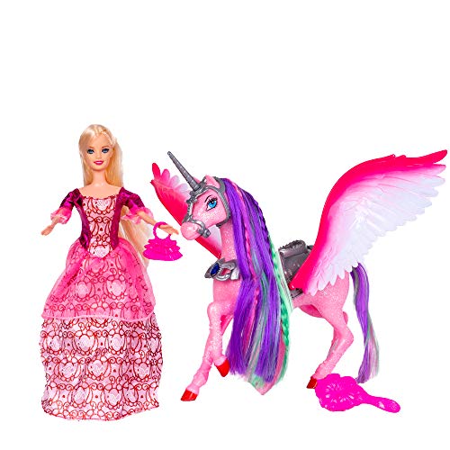 Princess Doll and Unicorn, Unicorn Gifts for Girls, Fashion Playset (Red Bettina-66287)