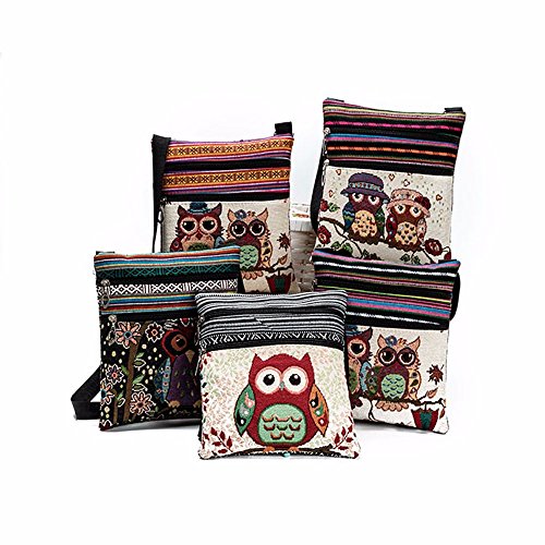 Book Cover SuperXC Women Embroidered Owl Tote Bags Shoulder Bag Double Zipper Postman Package